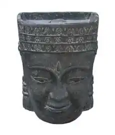 Product image 1 of the product “Khmer-head as water feature, 67cm height, cast stone, hollow, handcrafted & coloured ”